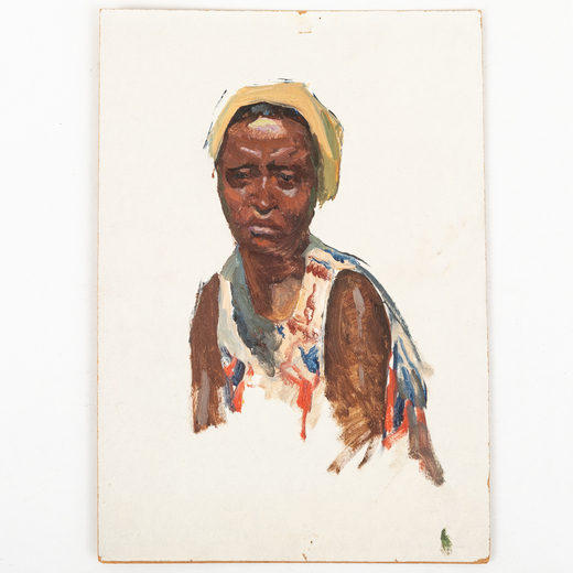 PETRO STEPANOVYCH SULIMENKO Krasnodar, 1914 - 1996<br>Ritratto di donna somala <br>Olio su cartone t