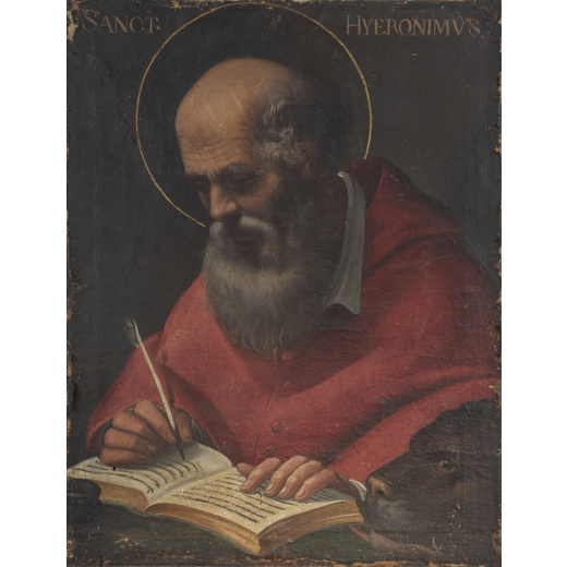 PITTORE DEL XVII SECOLO San Girolamo nello studio<br>Olio su tela, cm 73X56