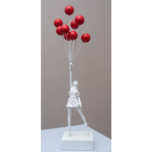 BANKSY 1974<br>Flying Balloons Girl, 2019<br>Polystone, cm 58 x 15 x 12 (base compresa)