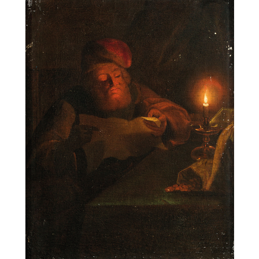 GODEFRIDUS SCHALCKEN (attr. a) (Breda, 1643 - LAia, 1706)<br>Ritratto di vecchio a lume artificiale<