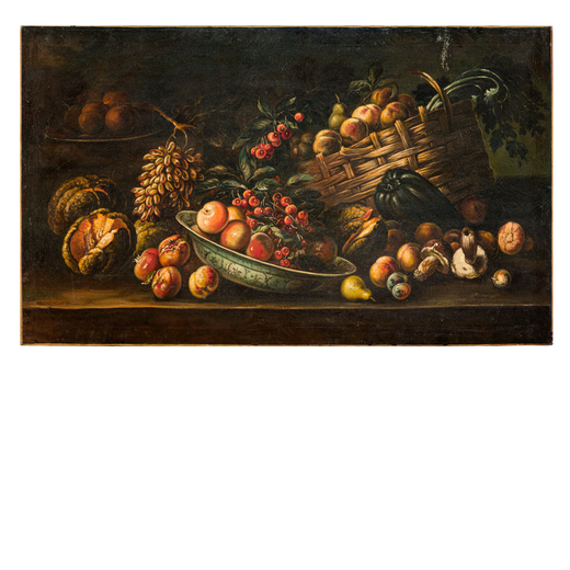PITTORE DEL XX SECOLO <br>Natura morta con fiori<br>Olio su tela, cm 102X168