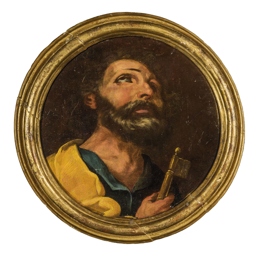 PITTORE DEL XVII SECOLO San Pietro<br>Olio su tavola, diam. cm 25