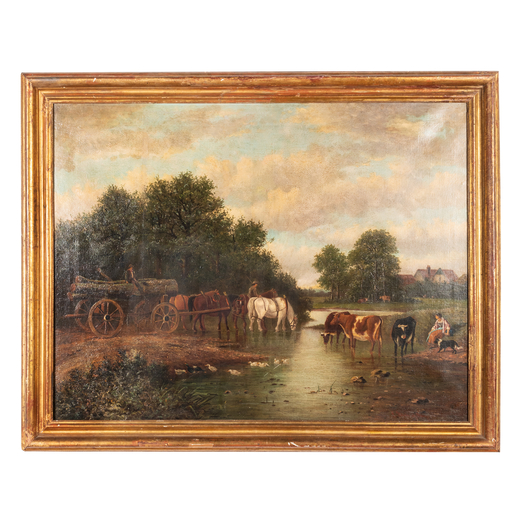 ELIZABETH MULREADY VARLEY 1784 - 1864<br>Paesaggio con calesse e cavalli<br>Firmato E Mulready Varle