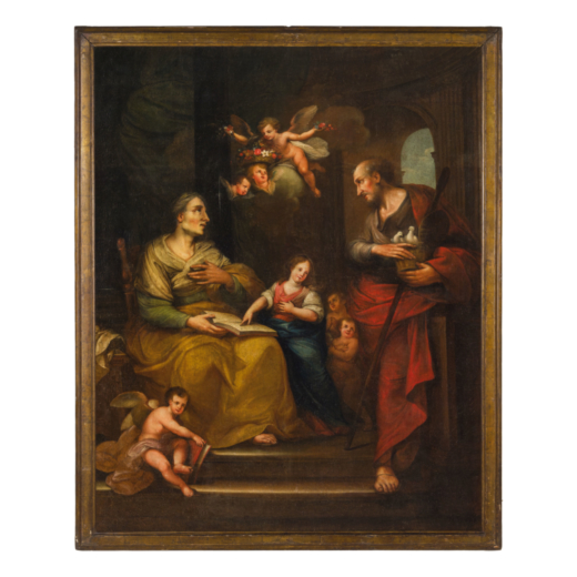 PAOLO GEROLAMO BRUSCO (attr. a) (Savona, 1742 - 1820)<br>Leducazione della Vergine<br>Olio su tela, 