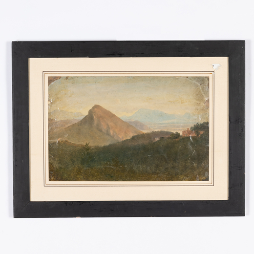 GIOVANNI BATTISTA CAMUCCINI (ATTR. A) Roma, 1819 - 1904<br>Veduta di montagna<br>Olio su carta, cm 2