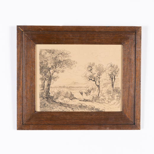 GIOVANNI BATTISTA CAMUCCINI (ATTR. A) Roma, 1819 - 1904<br>Paesaggio con alberi <br>Disegno su carta