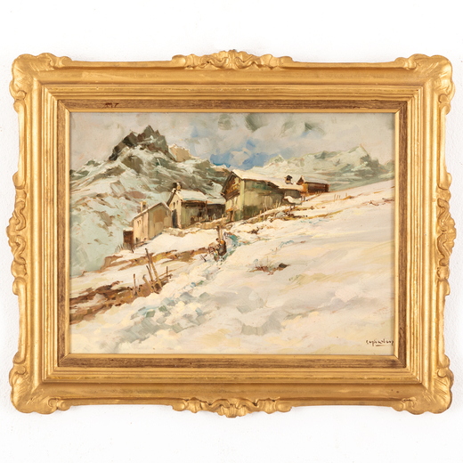 CESARE GHEDUZZI Crespellano, 1894 - Torino, 1944<br>Paesaggio innevato con il Monte Rosa <br>Firmato