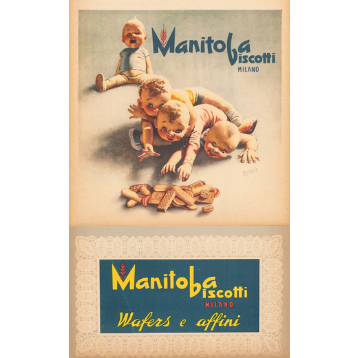 Manitoba Biscotti Locandina-Calendario su Carta [Telata]<br>by Boccasile Gino<br>Epoca 1955 ca. <br>