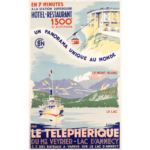 La Telepherique, Lac Annecy Manifesto Litografia [Non Telato]<br>by Reb Henry<br>Edito Atelier 7 Pub