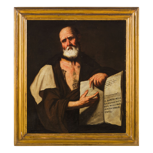 LUCA GIORDANO (Napoli, 1632 - 1705)<br>Aristotele<br>Olio su tela, cm 106X93