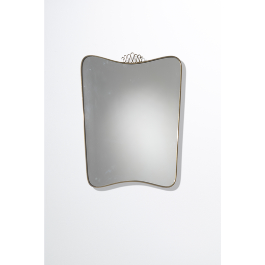 MANIFATTURA ITALIANA Specchio. Legno, ottone, cristallo specchiato. Italia anni 50 ca.<br>cm 72x51x3