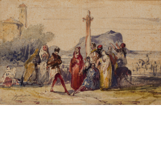 CONSALVO CARELLI Napoli, 1818 - 1910<br>Paesaggio con scena storica <br>Firmato Consalvo Carelli, Na