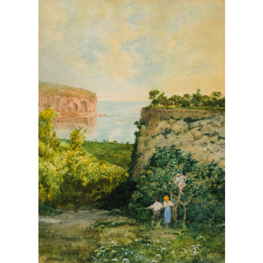 ACHILLE CARRILLO Avellino, 1818 - Napoli, 1880<br>La raccolta delle arance <br>Firmato A Carrillo e 