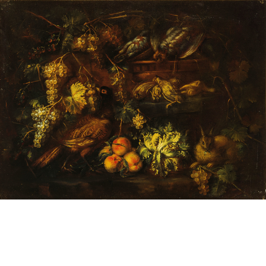 FELICE BOSELLI (Piacenza 1651 - Parma 1732)<br>Natura morta con frutti, ortaggi e cacciagione<br>Oli