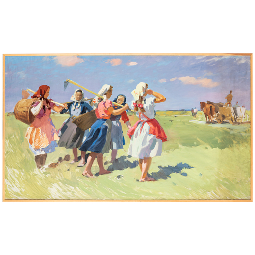 GAVRIIL MARTYNOVICH GLUK Sighet, 1912 - Uzhgorod, 1983<br>Ragazze nel campo<br>Olio su tela, cm 154X