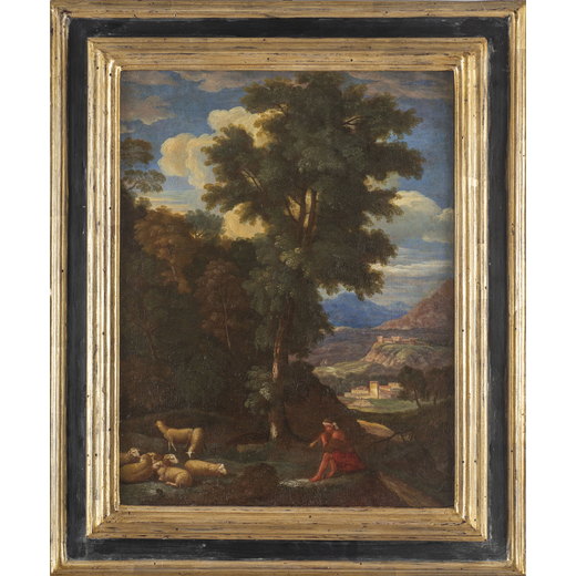 CARLO ANTONIO TAVELLA (attr. a) (Milano, 1668 - Genova, 1738)<br>Paesaggio pastorale<br>Olio su tela