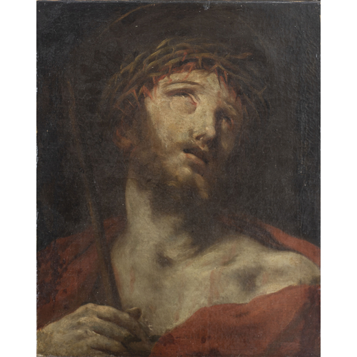 LUIGI CRESPI  (Bologna, 1708 - 1779)<br>Cristo coronato di spine<br>Olio su tela, cm 46X37