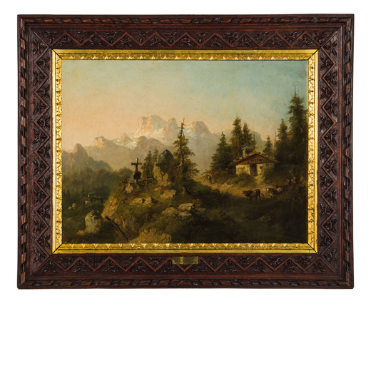 ALEXANDRE CALAME Vevey (Svizzera) 1810 - Mentone 1864<br>Paesaggio alpino<br>Firmato A Calame in bas