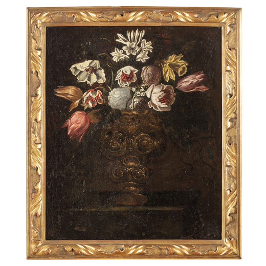 MAESTRO DEL VASO A GROTTESCHE (attr. a) (attivo nella prima metà del XVII secolo)<br>Vaso fiorito<b