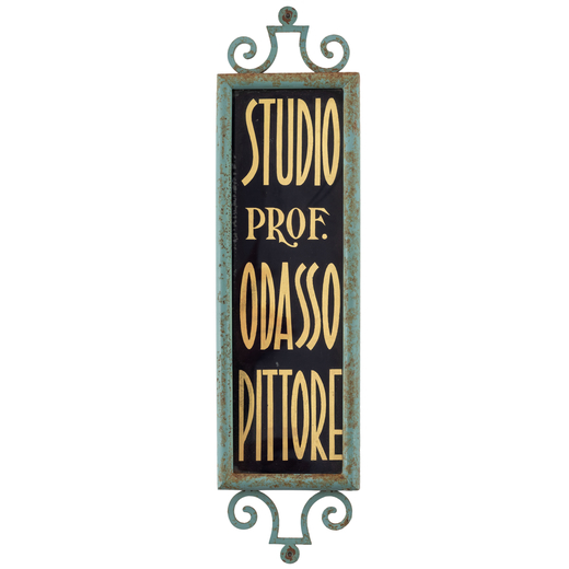 Studio Prof. Odasso, Pittore Vetrofania su Specchio<br>Epoca 1940 ca.<br>Misure h 52 x L 13 cm<br>Co