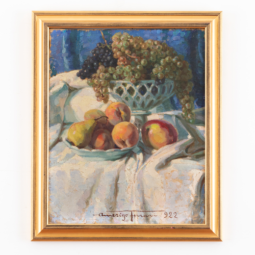 AMERIGO FERRARI 1889 - 1970<br>Natura morta con uva, mele e pere<br>Firmato Amerigo Ferrari e datato