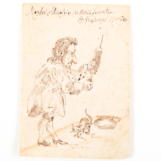 PIER LEONE GHEZZI (attr. a) (Roma, 1674 - 1755)<br>Caricatura di Mastro Nicolosio <br>Penna su carta