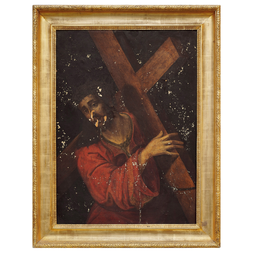 LEONARDO GRAZIA DA PISTOIA (attr. a) (Pistoia, 1502 ; Napoli, 1548)<br>Cristo portacroce<br>Olio su 