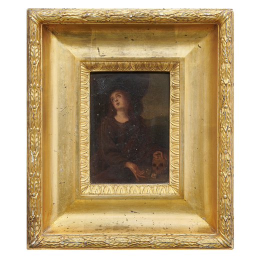 PITTORE FIAMMINGO DEL XVII SECOLO Maria Maddalena <br>Olio su rame, cm 12X9