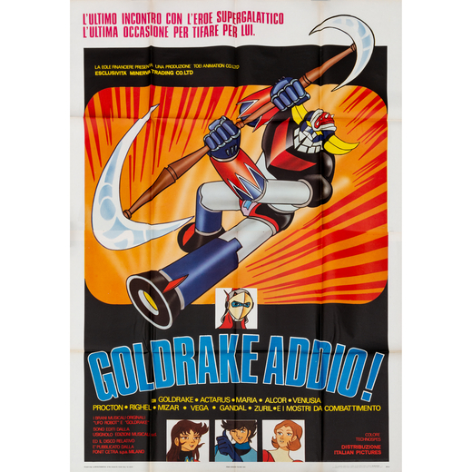 Goldrake Addio Manifesto Cinema<br>Prima Edizione 1980<br>Misure h 200 x L 140 cm [4F]<br>[2 Fogli]<