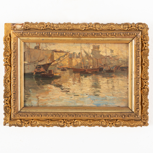 GIUSEPPE BARISON Trieste 1853 - 1931<br>Veduta portuale<br>Firmato G Barison in basso a destra <br>O
