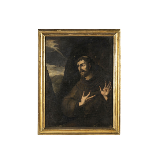 PITTORE DEL XVIII SECOLO San Francesco <br>Olio su tela, cm 95X72