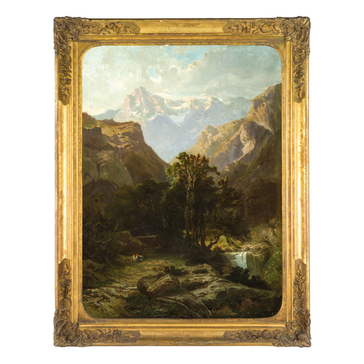 EDOARDO PEROTTI Torino, 1824 - 1870<br>Valle di Duvin, Sizzera  <br>Firmato E Perotti, Duvin 1859 in