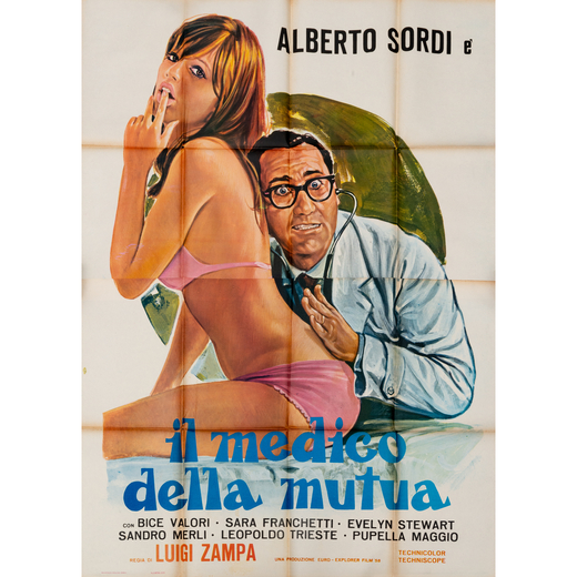 Il Medico della Mutua [Alberto Sordi]<br>Manifesto Cinema<br>Seconda Edizione 1970 ca.<br>Misure h 2