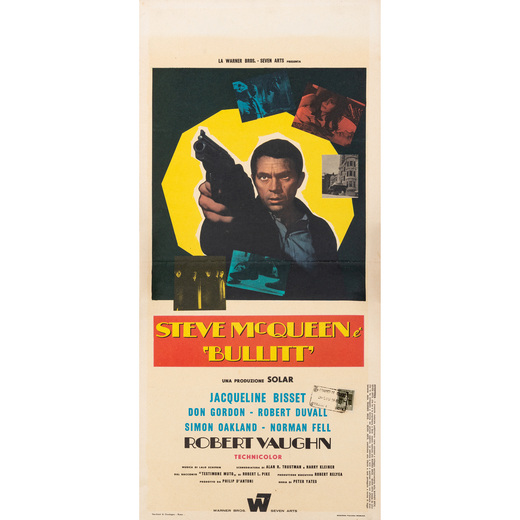 Bullitt [Steve McQueen]<br>Locandina Cinema<br>Prima Edizione 1969<br>Misure h 70 x L 33 cm<br>Condi