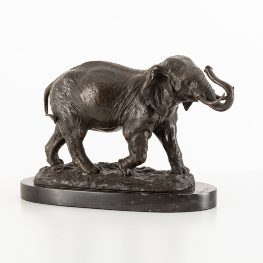 ANTOINE LOUIS BARYE Parigi, 1796 - 1875<br>Elefante dellAsia<br>Firmato Barye sulla base <br>Bronzo,