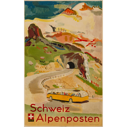 Schweiz Alpenposten Manifesto Litografia [Telato]<br>by Schweiler Heget<br>Edito J.C. Muller AG, Zur