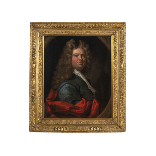 JAMES LATHAM  (Thurles, 1696 - Dublino, 1747)<br>Ritratto di gentiluomo<br>Olio su tela, cm 75,5X63,