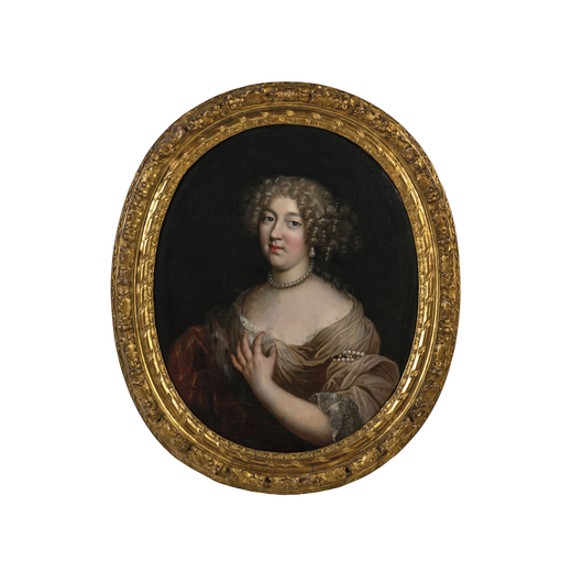 JEAN PETITOT (attr. a) (Ginevra, 1607 - Vevey, 1691) <br>Ritratto di dama<br>Olio su tela ovale, cm 