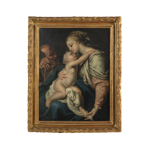 POMPEO BATONI (maniera di)  (Lucca, 1708 - Roma, 1787)<br>Madonna con il Bambino e San Giuseppe<br>O