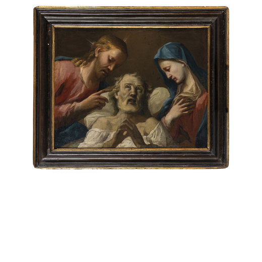 PITTORE LOMBARDO DEL XVIII SECOLO  Trapasso di San Giuseppe <br>Olio su tela, cm 64X82