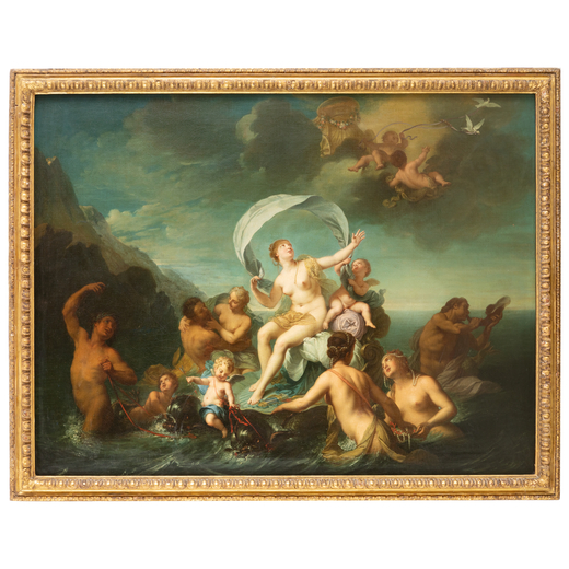 PITTORE FRANCESE DEL XVIII-XIX SECOLO Trionfo di Galatea <br>Olio su tela, cm 107X139