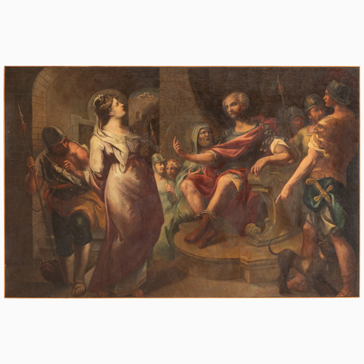 PITTORE NAPOLETANO DEL XVII-XVIII SECOLO  Scena di martirio<br>Olio su tela, cm 112X176