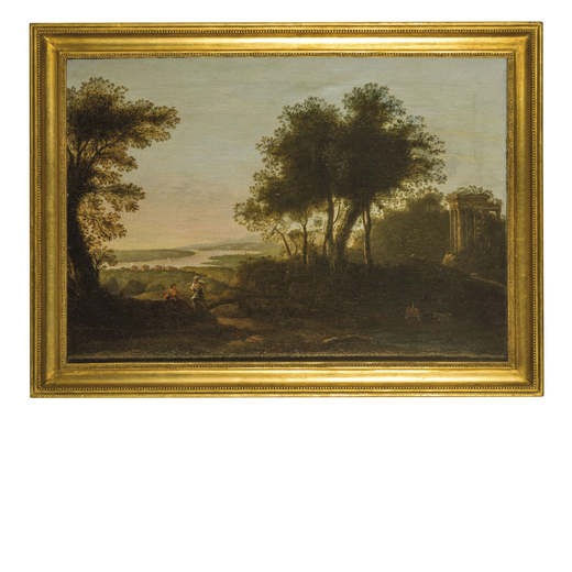 EDWARD ORAM (attivo dal 1766 al 1799)<br>Paesaggio<br>Firmato e datato 1793<br>Olio su tela, cm 52X7