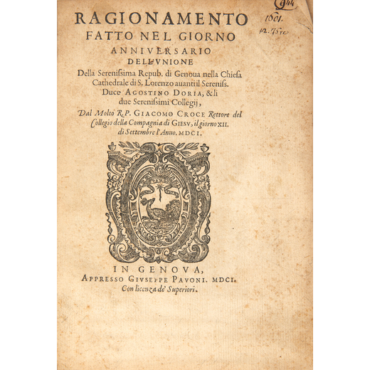 [GENOVA] BRIGNOLE SALE, Anton Giulio (1605-1662). Nella coronatione del Ser.mo Gio. Stefano Doria du