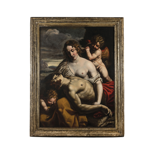 ALESSANDRO TURCHI detto LORBETTO (Verona, 1578 - Roma, 1649)<br>Venere e Adone<br>Olio su tela, cm 1