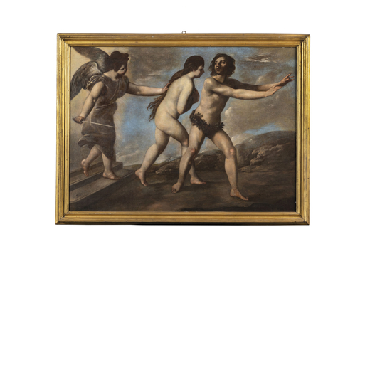 PITTORE DEL XVII SECOLO La cacciata dal Paradiso<br>Olio su tela, cm 72X99