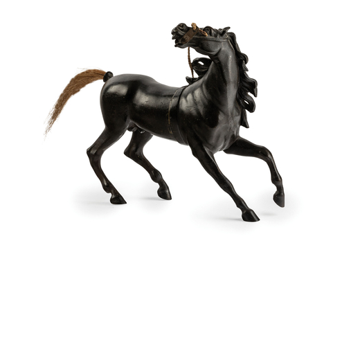 SCULTURA IN BRONZO PATINATO, PROBABILMENTE ARTE ORIENTALE, XIX SECOLO  raffigurante cavallo imbizzar