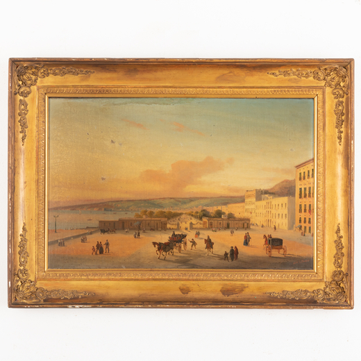 PITTORE DEL XIX SECOLO <br>Veduta della Villa Comunale di Napoli<br>Olio su tela, cm 47X77