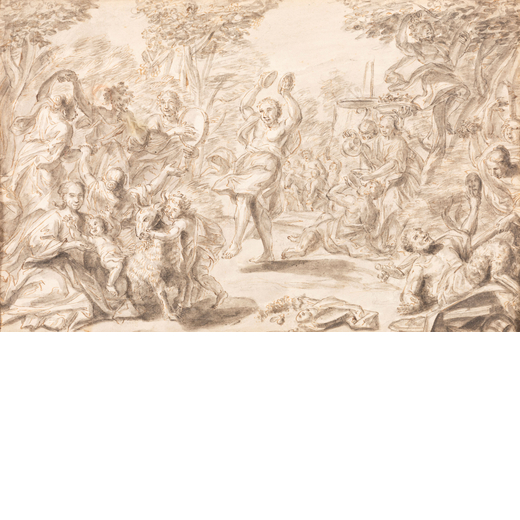 PITTORE DEL XVIII SECOLO Baccanale<br>Penna e acquerello su carta, cm 24X36
