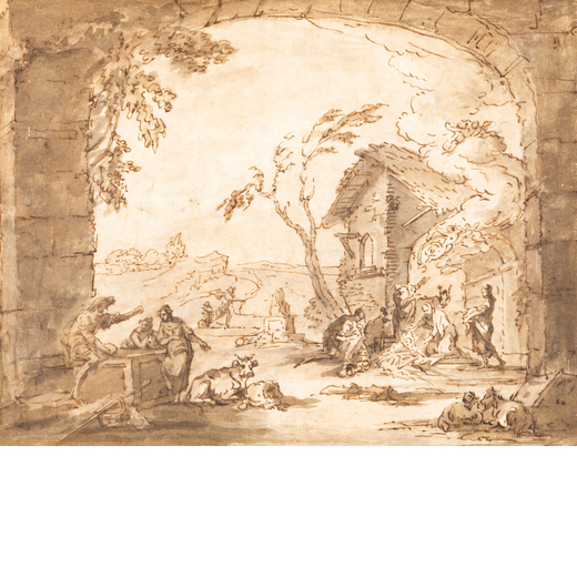 GASPARE DIZIANI (attr. a) (Belluno, 1689 - Venezia, 1767)<br>Adorazione dei pastori <br>China su car
